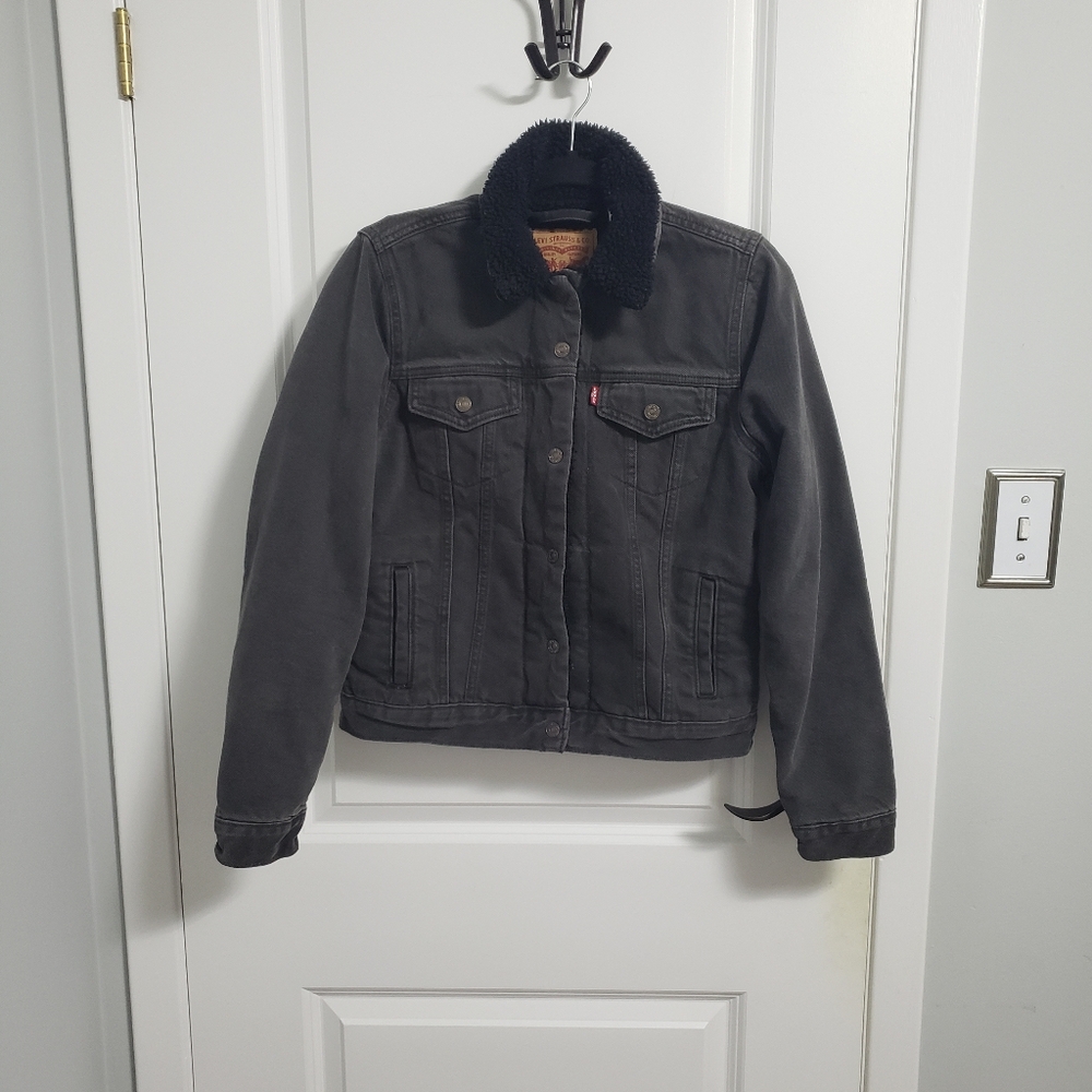LEVIS Black Sherpa Lined Denim Jacket